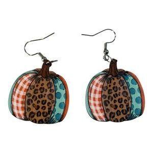 Pumpkin Earrings Fall Halloween Patchwork Leopard Polka Dot‎ Dangle Drop New